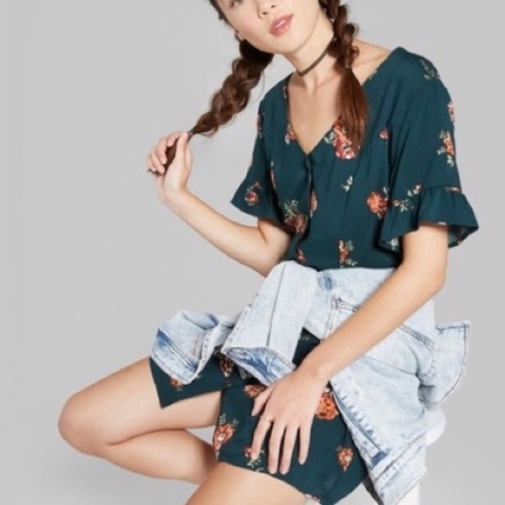 Green Floral Casual Button Up Dress
